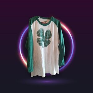 Tipsy Elves White and Green Raglan Long Sleeve Tee with Shamrock